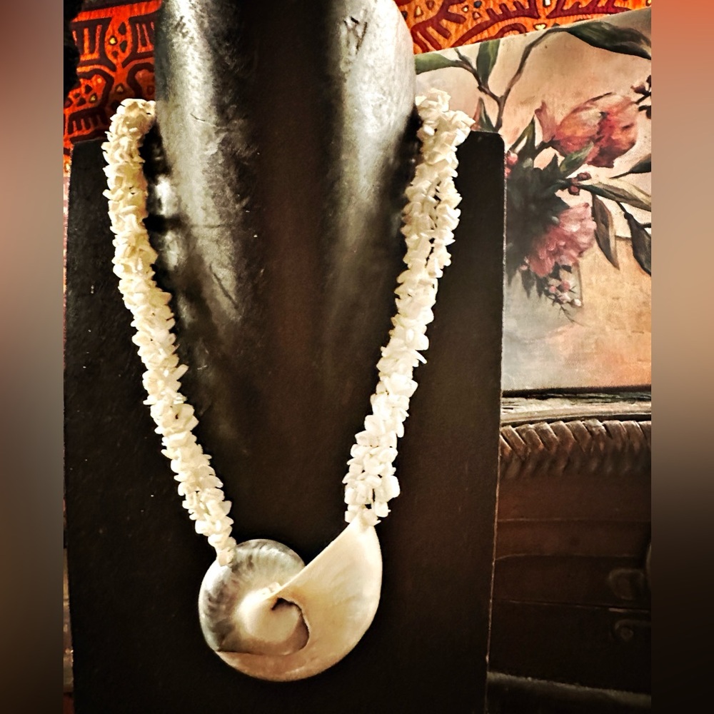 SOLD Elegant White Shell Statement Necklace